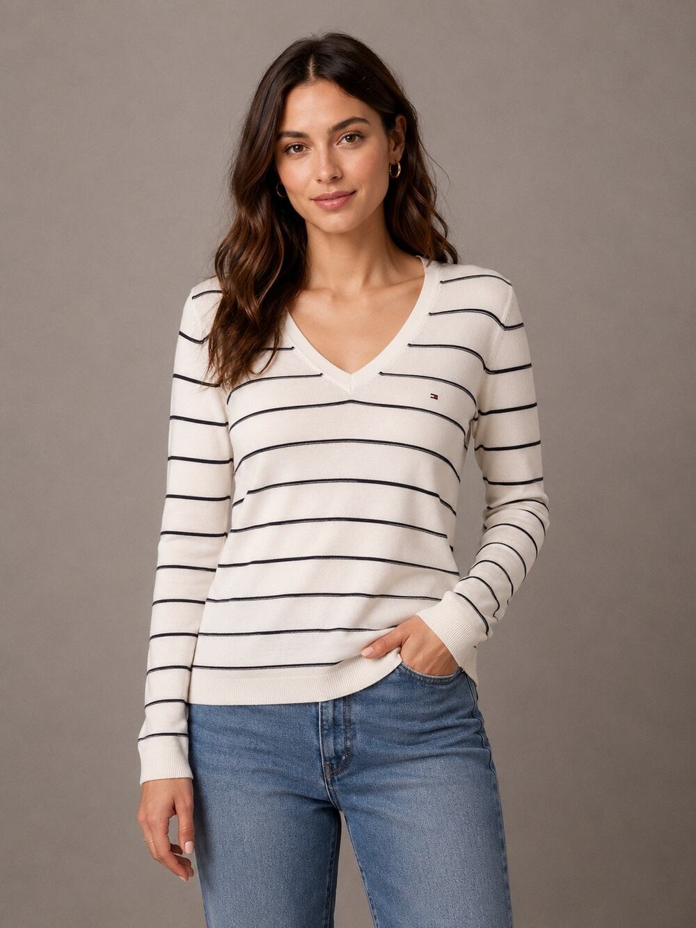 Women’s| Tommy Hilfiger Stripe V-Neck Sweater